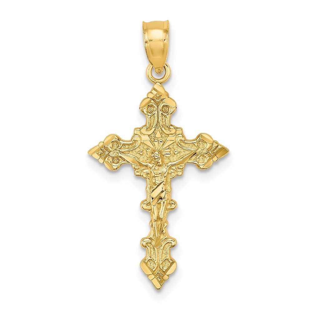 Million Charms 14K Crucifix W/ Fancy Edges Necklace Charm Pendant